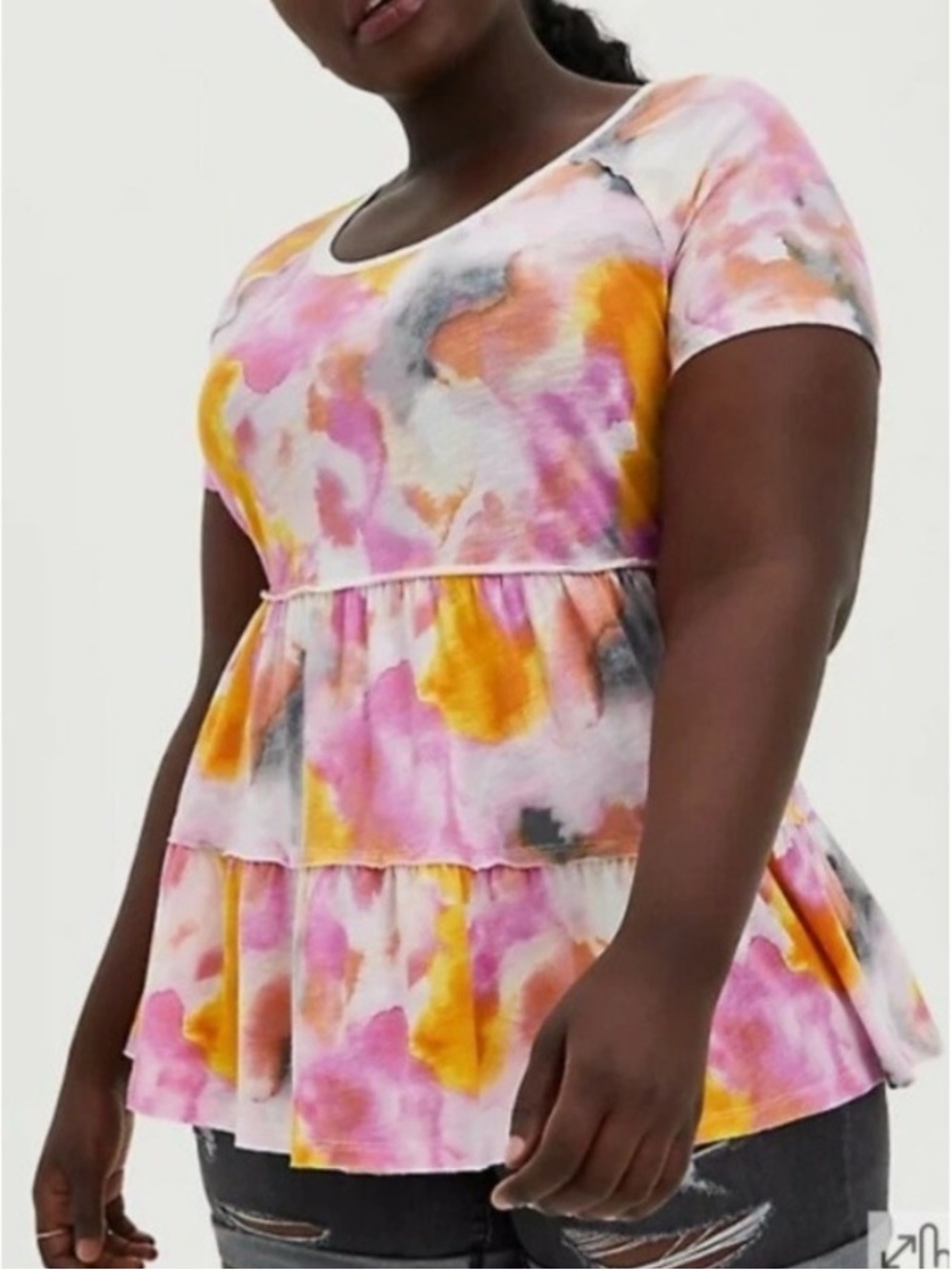 Torrid Tie Dyed Short Sleeve Babydoll Tiered Top NEW - Size 0 Large 12